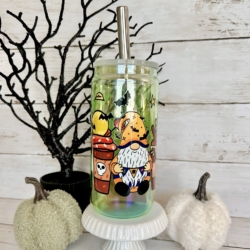 Halloween Gnomes Glass Cup with lid & straw 20oz