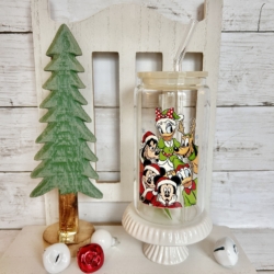 Classic Mickey & Friends Glass Tumbler Cup with lid & straw