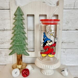 Classic Mickey Mouse Glass Tumbler Cup with lid & straw